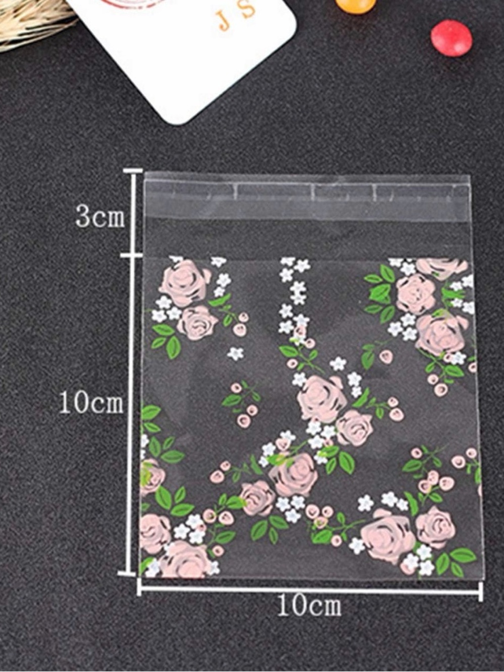 50 Clear Floral Zip Bag - Pink Rose Print - Picture 2 of 4